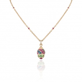 Yellow Gold Diamond, Ruby, Sapphire & Peridot Egg Pendant